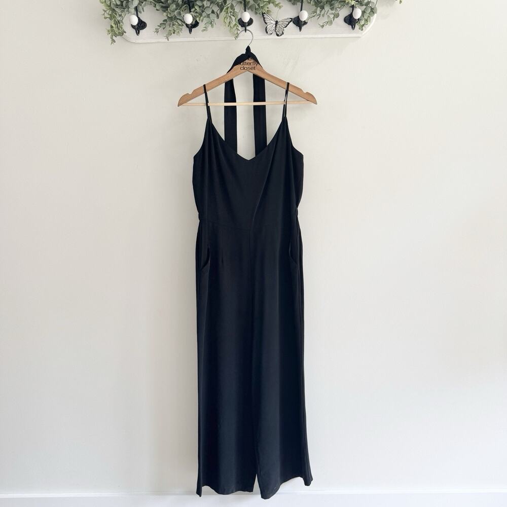 R Label Black 100% Silk Pants Jumpsuit With Belt Small